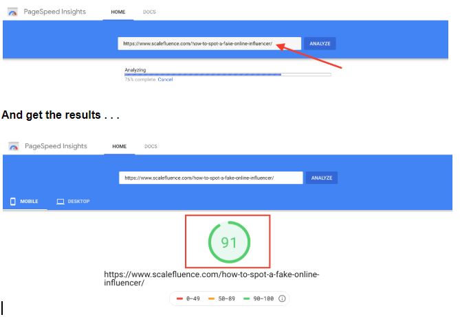 check page speed with google page speed insights
