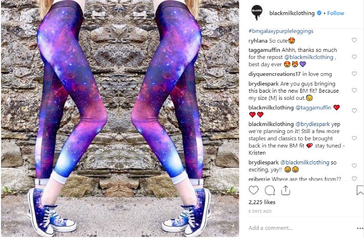 blackmilkclothing engaging with followers via comments