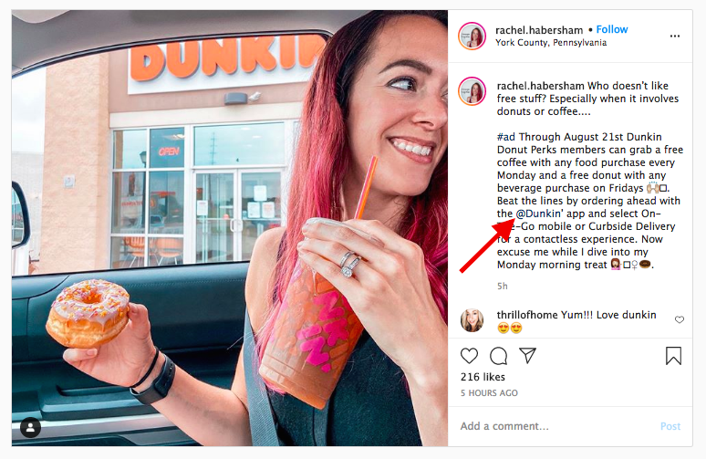dunkin donuts post by micro influencer