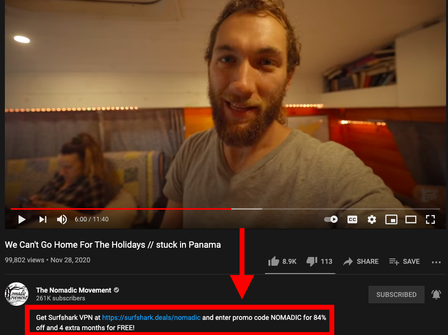travel vlogger promoting vpn