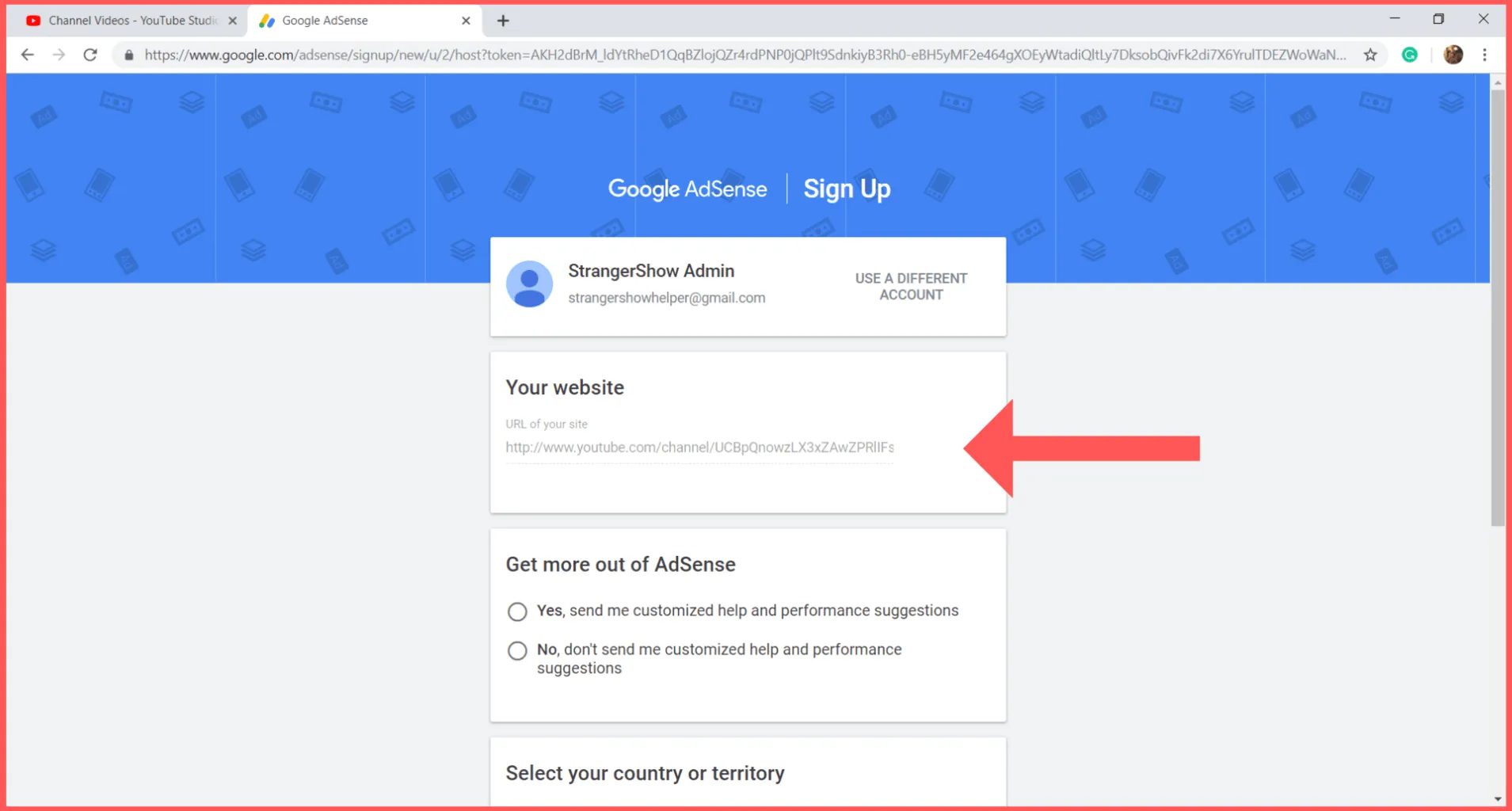 create google adsense account via youtube