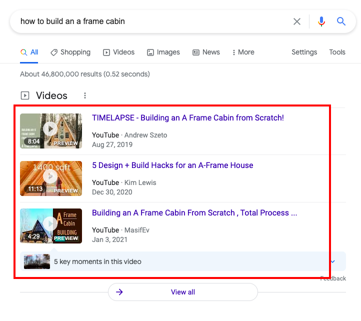 Youtube video ranking in google serps