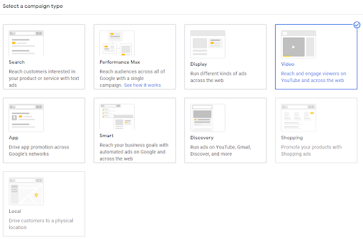 youtube ads campaign type