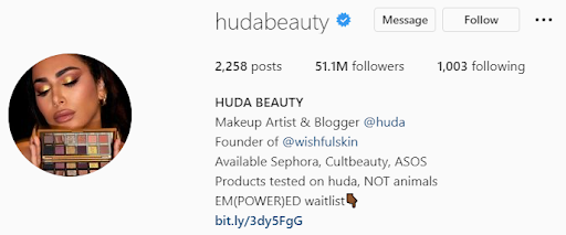 huda beauty instagram bio
