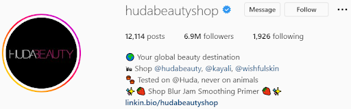 huda beauty shop instagram bio