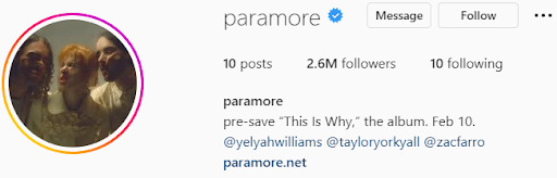 paramore instagram bio