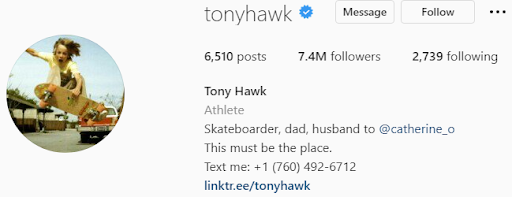 tony hawk instagram bio contact info