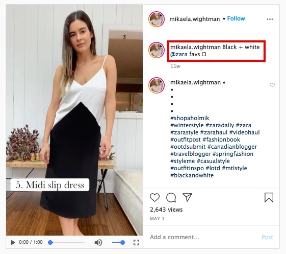 zara sponsored instagram post