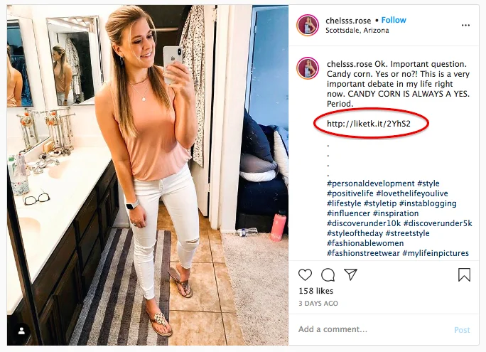 chelsss.rose using affiliate links in her posts